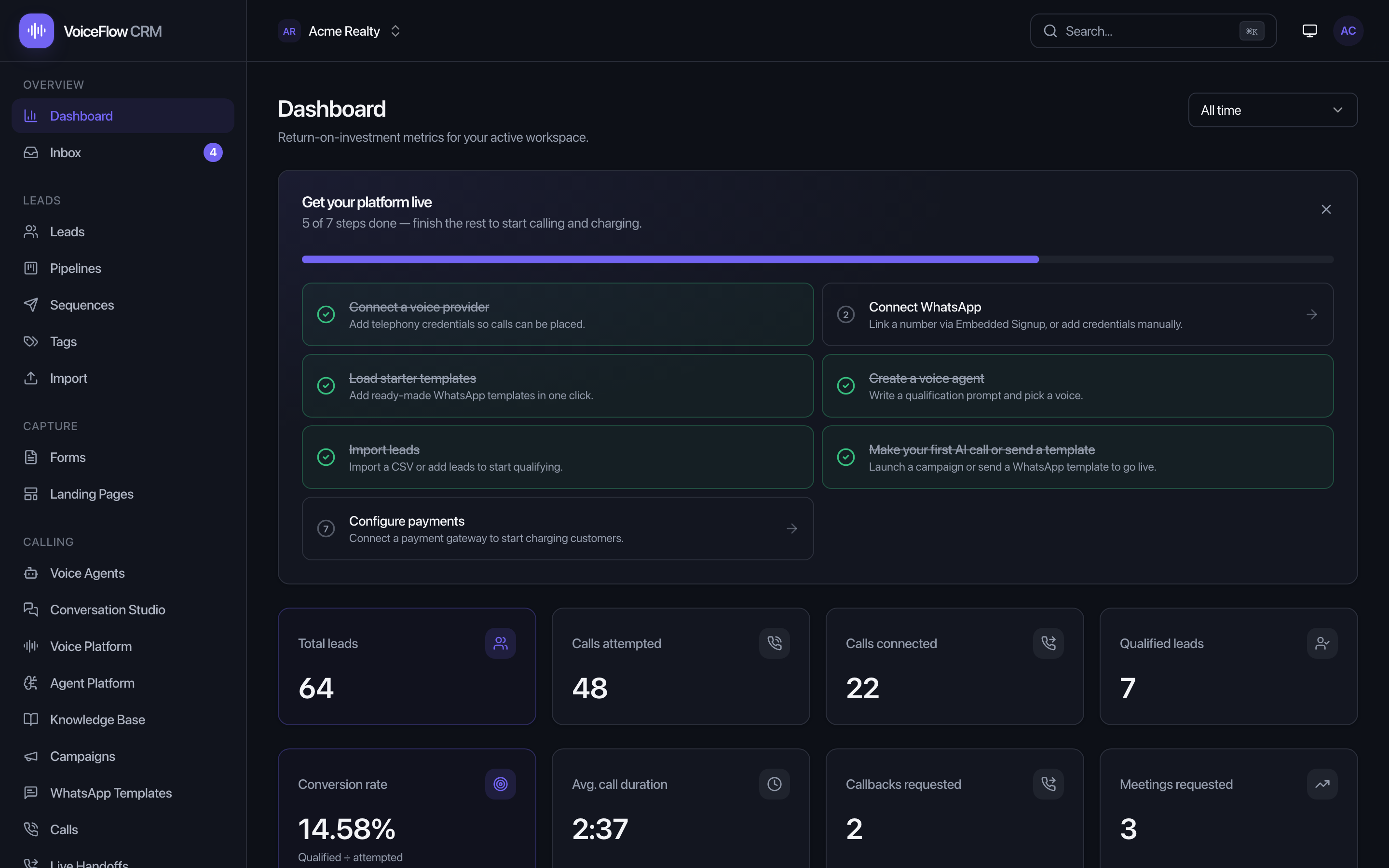 VoiceFlow CRM AI dashboard