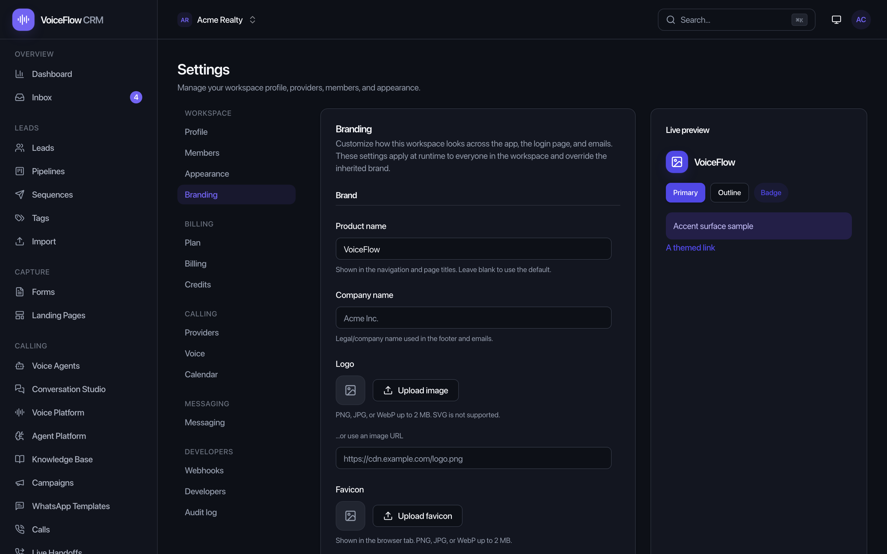 Settings → Branding