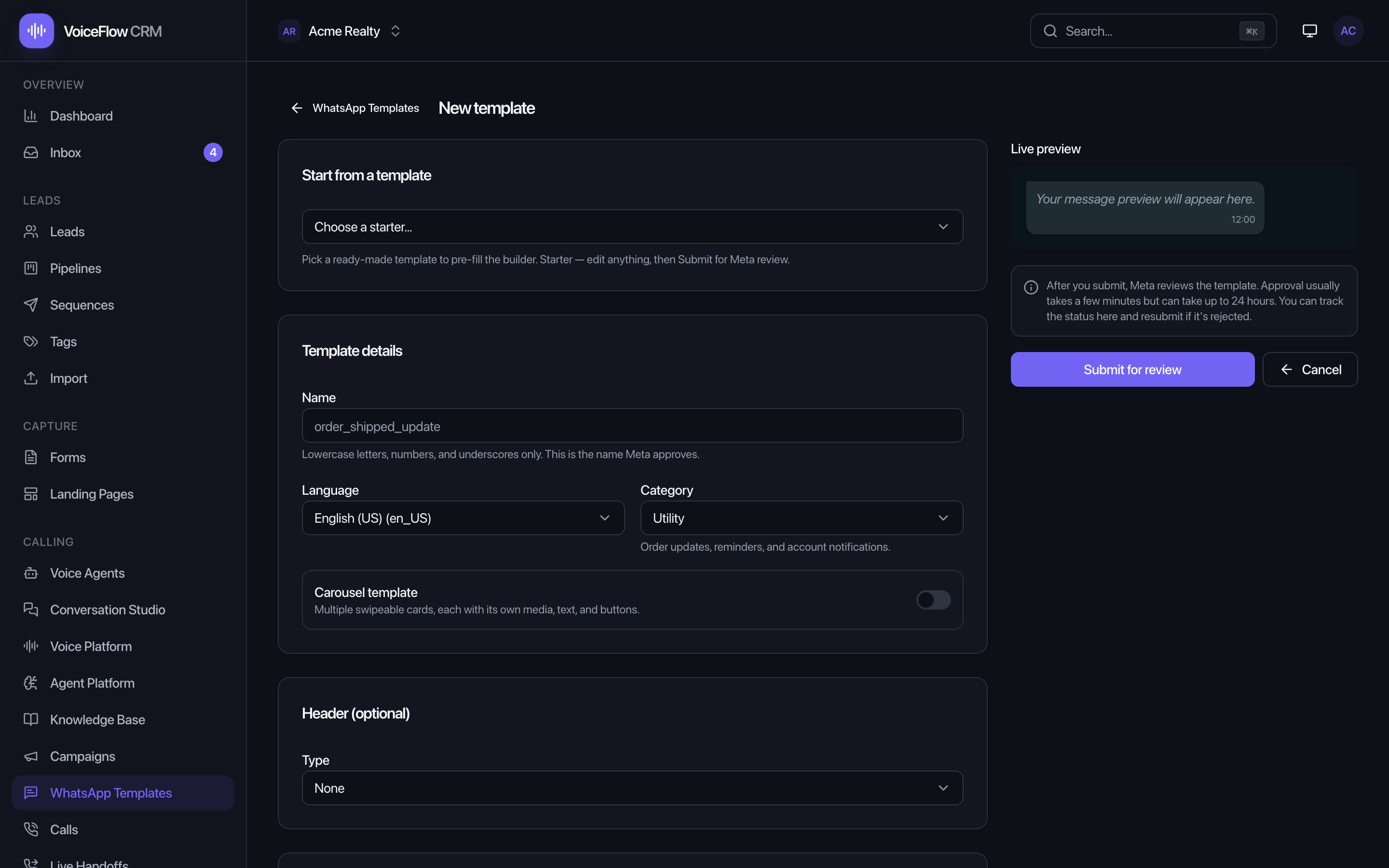 WhatsApp template builder